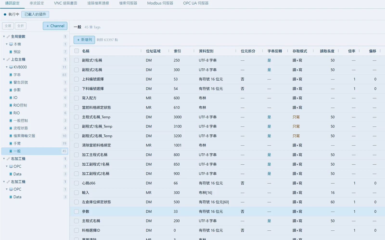 通訊設定以表格完成